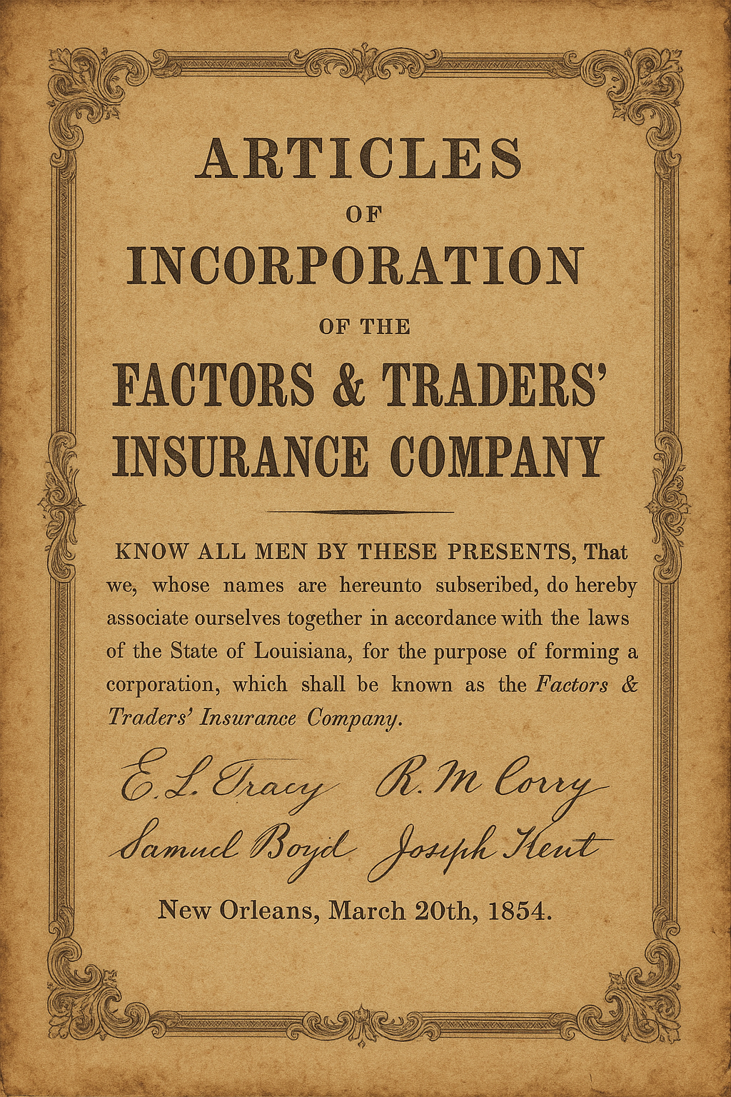 Original Articles of Incorporation from 1854